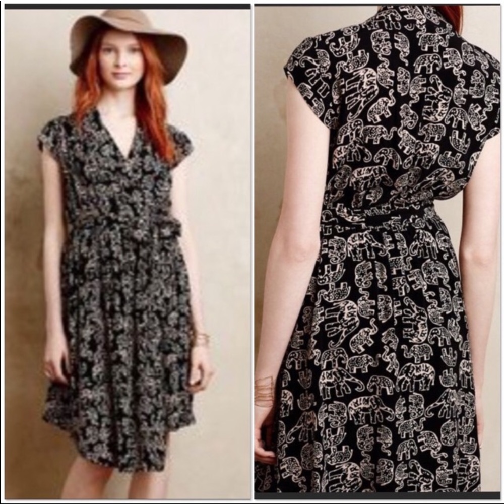 Maeve Elephant Print Faux Wrap Dress